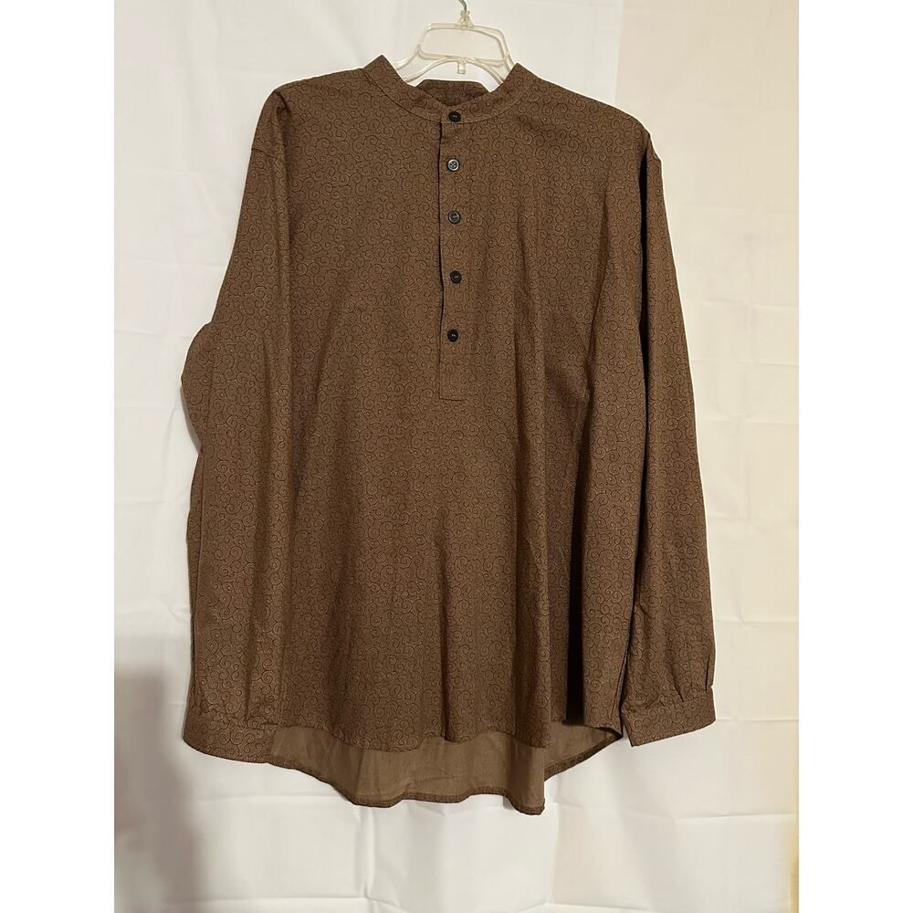 Vintage Scully Men's XXL Brown Paisley Western Henley Bib Band Collar Cotton